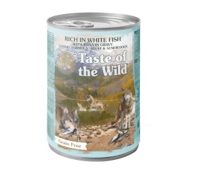 Taste of the Wild Dog Conserva cu Peste Alb si Bucati de Ton in Sos - Hrana umeda completa cu peste alb si ton destinata cainilor adulti si seniori, 390gr