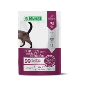 100 g Nature's Protection Cat Adult Urinary Plic cu Pui, Peste Alb si Merisoare – Hrana umeda completa pentru sustinerea tractului urinar la pisici adulte