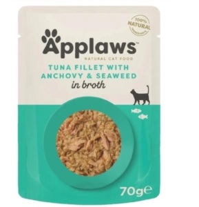 Applaws Tuna Fillet with Anchovy & Seaweed in Broth – Hrana umeda complementara pentru pisici adulte, 70g
