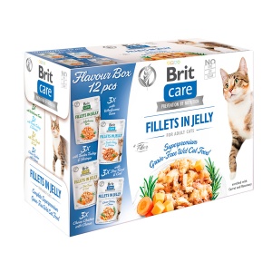 Brit Care Cat Flavour Box Fillet in Jelly – Selectie de hrana umeda cu fileuri in jeleu pentru pisici, 12Plicuri x 85 g