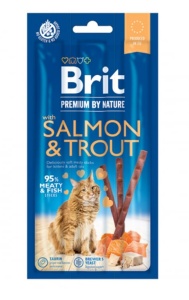 Brit Premium By Nature Cat Sticks With Salmon and Trout - Recompense sub forma de stickuri cu somon pentru pisici, 3x5 g