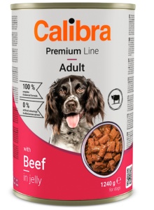 Calibra Dog Premium Can with Beef - Hrana umeda cu vita pentru caini adulti, 1240 g