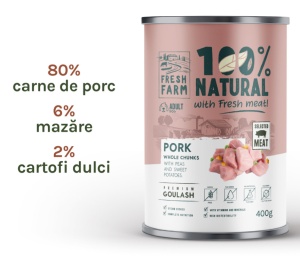 Fresh Farm Goulash with pork, peas and sweet potato - Hrana umeda completa pentru caini adulti, 400 gr
