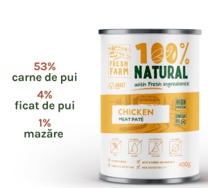 Fresh Farm Smooth pate with chicken - Hrana umeda tip pateu pentru pisici adulte, 400 gr