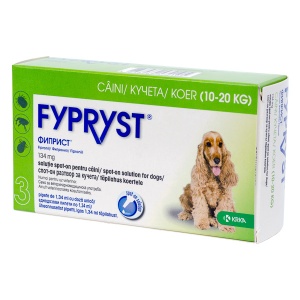 Fypryst spot-on 134mg - Pipete antiparazitare pentru caini de tralie medie (10-20 kg), 3 doze