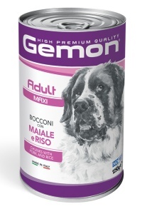 GEMON Dog Chunks Adult Maxi Pork&Rice - Hrana umeda completa cu porc si orez pentru caini adulti de talie mare, 1250 g
