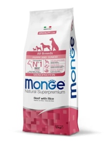 Monge Super Premium Puppy Beef & Rice - Hrana uscata completa cu vita si orez pentru cainii de pana la 12 luni