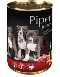 Piper Junior – Hrana umeda completa cu inima de vita si morcovi pentru catei in crestere, 400g