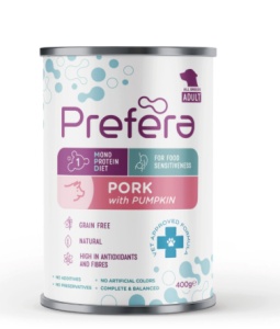 Prefera MPD Adult- Hrana umeda cu porc si dovleac pentru pisici adulte, 400gr