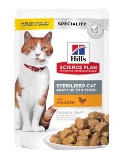 SP FELINE ADULT STERILISED CHK - Hrana umeda cu pui pentru pisici sterilizate, 12 Plicuri x 85g