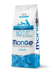 12kg Monge Super premium adult light cu somon si orez- Hrana uscata completa cu Somon pentru caini adulti cu control al greutatii