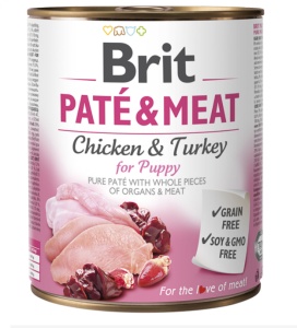 Brit Pate and Meat Puppy - Hrana umeda pentru caini juniori cu pui si curcan, 800g