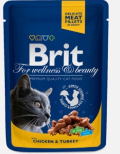 Brit Premium Cat plic cu carne de pui si curcan - Hrana umeda pentru pisici cu curcan si pui, plic 100 g