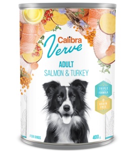 Calibra Dog Verve GF Adult Salmon & Turkey - Hrana umeda cu somon si curcan pentru caini adulti, fara cereale, 400 g