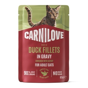 Carnilove Cat Pouch Gravy Duck & Catnip – Hrana umeda completa cu rata si iarba-matei, 85 g