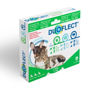 Duoflect 2-10 kg caini si 0.5-5 kg pisici – Pipete antiparazitare externe purici si capuse, 3 pipete