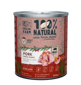 Fresh Farm Dog Goulash Pork Christmas Edition - Hrana umeda completa cu porc pentru caini adulti, 800g
