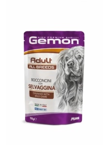 Gemon Pouches-Chunkies Adult Wild Game 100gr - Hrana umeda completa cu vanat pentru caini adulti de toate taliile