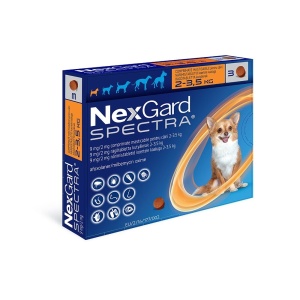 NexGard Spectra 2-3.5kg - Pastile antiparazitare purici, capuse și viermi, 3 comprimate