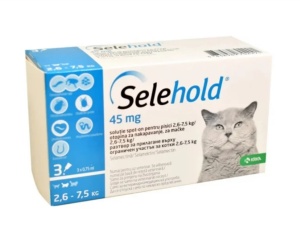 Selehold Cat 45 mg - Antiparazitar intern si extern pentru pisici (2.6-7.5kg) 3 Pipete