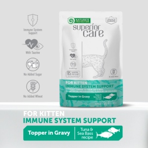 Superior Care Kitten Topper Pentru Sustinerea Sistemului Imunitar cu Ton si Biban - Hrana umeda complementara super premium pentru pisoi pentru intarirea sistemului imunitar, 70g - Img 3
