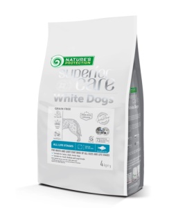 Superior Care White Dogs Grain Free All Life Stages cu Peste Alb - Hrana uscata super premium, destinata cainilor de toate taliile si varstele cu blana deschisa la culoare, 10kg