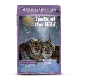Taste of the Wild Cat Pouch Sterilised All Life Stages cu Pui Pate - Hrana umeda completa Super Premium tip pateu cu pui pentru pisicile sterilizate, 85gr
