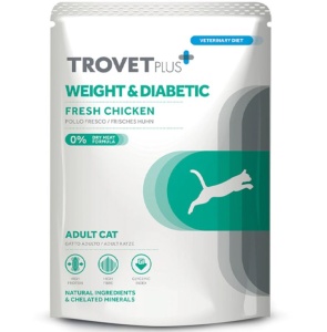 TrovetPlus Pouch Cat Weight & Diabetic - Hrana dietetica cu pui pentru controlul greutatii 85 g