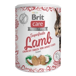 Brit Care Cat Snack Superfruits Lamb – Recompense tip biscuiti cu miel pentru pisici adulte, 100 g