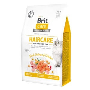 Brit Care GF Cat Haircare Healthy and Shiny Coat -Hrana uscata fara cereale cu somon si pui pentru ingrijirea blanii, 400g