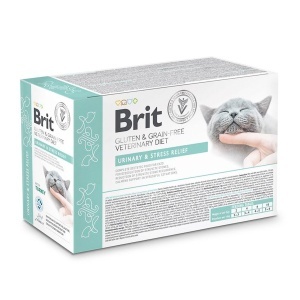Brit GF Veterinary Diet Cat Urinary & Stress Relief Pouch Fillets in Gravy – Hrana umedă dietetică cu fileuri în sos pentru susținerea tractului urinar și reducerea stresului la pisici, 12 x 85 g