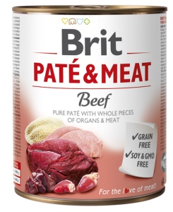 Brit Pate and Meat Beef - Hrana umeda completa cu vita pentru caini adulti, 800 g