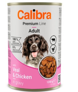 Calibra Dog Premium Can with Veal & Chicken - Hrana umeda cu pui si miel pentru caini adulti, 1240 g