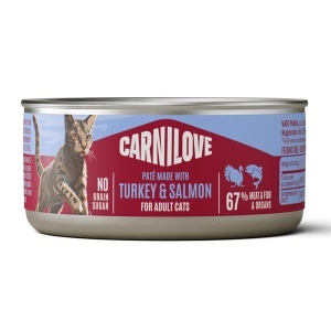 Carnilove Cat Can Pate Turkey & Salmon – Hrana umeda completa pentru pisici cu curcan si somon, 100g