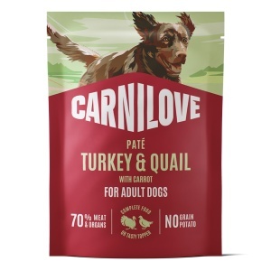 Carnilove Dog Pouch Pate Turkey & Quail with Yellow Carrot – Hrana umeda completa cu curcan si prepelia pentru caini adulti, 300 g