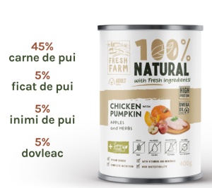 Fresh Farm Coarse pate with chicken, pumpkin, apples and herbs - Hrana umeda cu pui completa pentru caini adulti
