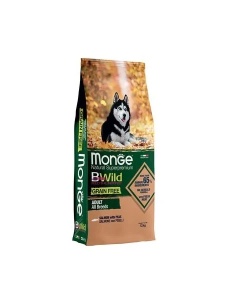 Monge Bwild Grainfree Chunks Salmon&Peas -Hrana uscata completa cu somon si cartof pentru caini adulti