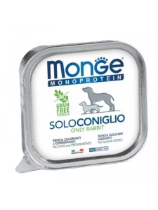 Monge Super Premium Monoprotein Pate 100% Rabbit 150gr - Hrana umeda completa tip pateu cu iepure pentru caini adulti