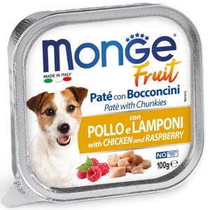 Monge Super Premium Pate&Chunkies Chicken&Raspberry 100gr - Hrana umeda completa tip pateu cu pui si zmeura pentru caini adulti