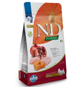 N&D Pumpkin Mini Adult Pui & Rodie – Hrana uscata superpremium pentru caini adulti de talie mica