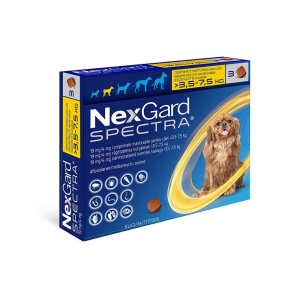 NexGard Spectra 3.5-7.5kg, - Pastile antiparazitare purici, capuse și viermi, 3 comprimate