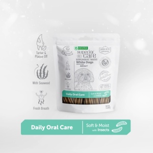 Superior Care White Dogs Snacks Oral Care cu Insecte - Recompense functionale super premium pentru cainii adulti de toate rasele cu blana deschisa la culoare, 150 Gr - Img 2