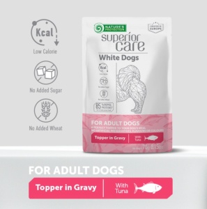 Superior Care White Dogs Topper pentru Caini Adulti cu Ton in Sos - Hrana umeda complementara cu Ton pentru caini adulti cu blana alba, 70g - Img 3