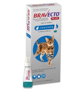 Bravecto Plus spot-on 250 mg - Antiparazitar extedrn si intern pentru psici (2.8-6.25 kg), 1 doza