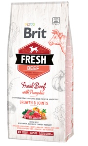 Brit Fresh Beef and Pumpkin Puppy Large - Hrana uscata superpremium, completa, pe baza de carne de vita proaspata si dovleac pentru catei juniori de talie mare si foarte mare