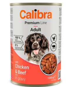 Calibra Dog Premium Can with Chicken & Beef - Hrana umeda cu pui si vita pentru caini adulti, 1240g