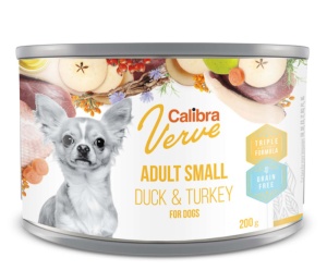 Calibra Dog Verve GF Adult Small Duck & Turkey - Hrana umeda cu rata si curcan fara cereale pentru caini adulti de talie mica, 200 g