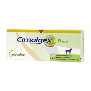Cimalgex 8 mg – Comprimate analgezice si antiinflamatoare pentru caini de talie mica, 32 bucati