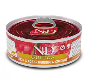 Farmina N&D Quinoa Cat Skin & Coat Herring & Coconut 80gr – Hrana umeda completa pentru pisici adulte