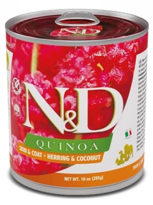 Farmina N&D Quinoa Skin & Coat Herring & Coconut 285gr – Hrana umeda dietetica completa pentru caini adulti cu sensibilitati alimentare si afectiuni ale pielii